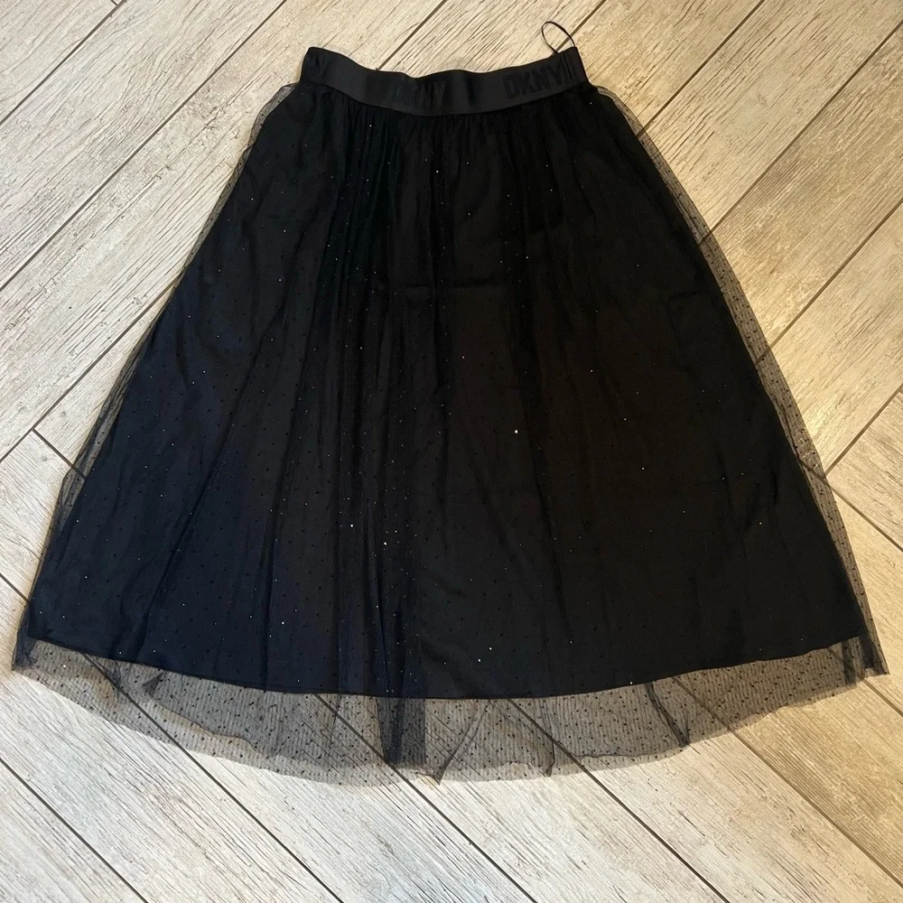 Elegant Black Tulle Midi Skirt - Women's with embellished shine Polk a dots - Picture 5 of 6